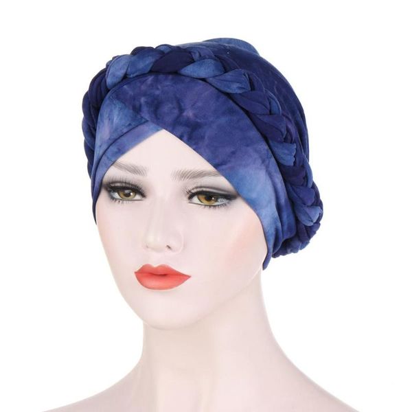 

ethnic clothing braid turban hijab caps for women tie-dye headwraps muslim hat ladies hair loss chemo cap islamic print bonnet head scarf, Red
