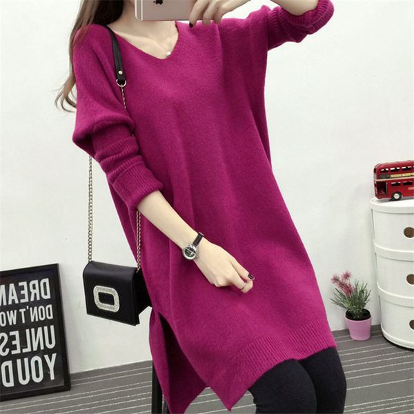 

2021 new plus female korean size autumn/winter 2021v-neck women's blouses loose mid-length sweater g5ng, White;black