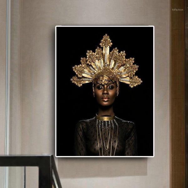 

abstract gold crown black african woman oil painting on canvas posters and prints scandinavian wall art picture for living room1