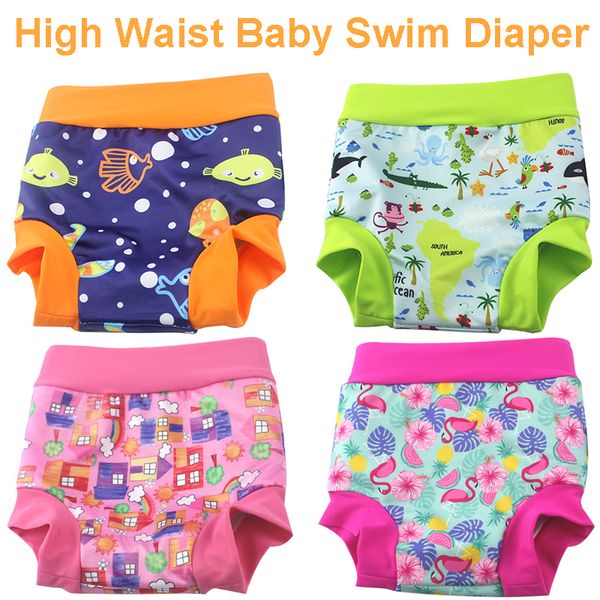 

high waist baby cloth diaper reusable printed trunks kid infant washable nappies pool pant baby swim diaper nappy 201117
