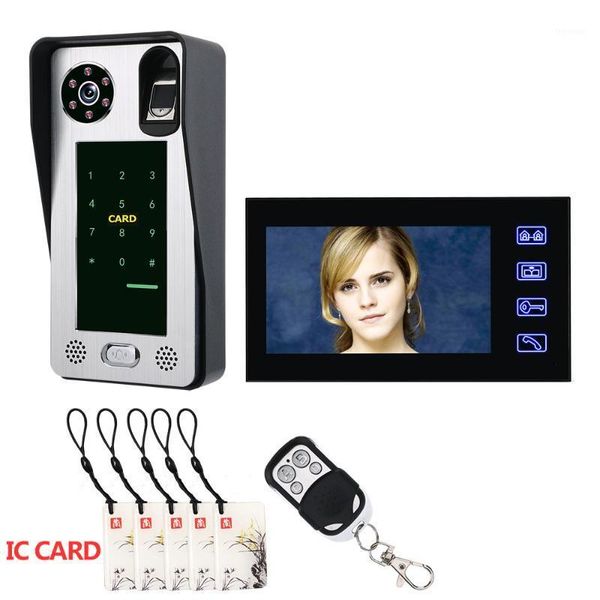 

video door phones smartyiba 7" wired intercom doorbell fingerprint ic card password access remote unlock doorphone ir-cut night vision1