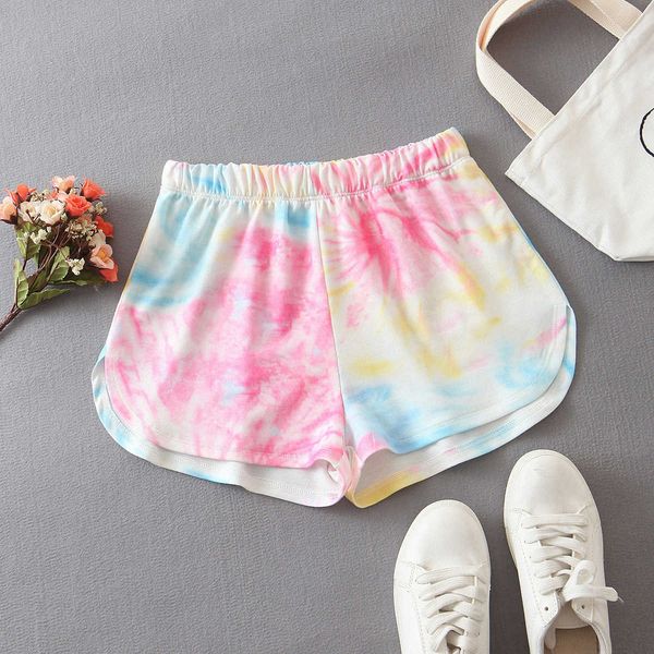 

2020 summer new style women's tie dye printed elastic waist shorts, White;black