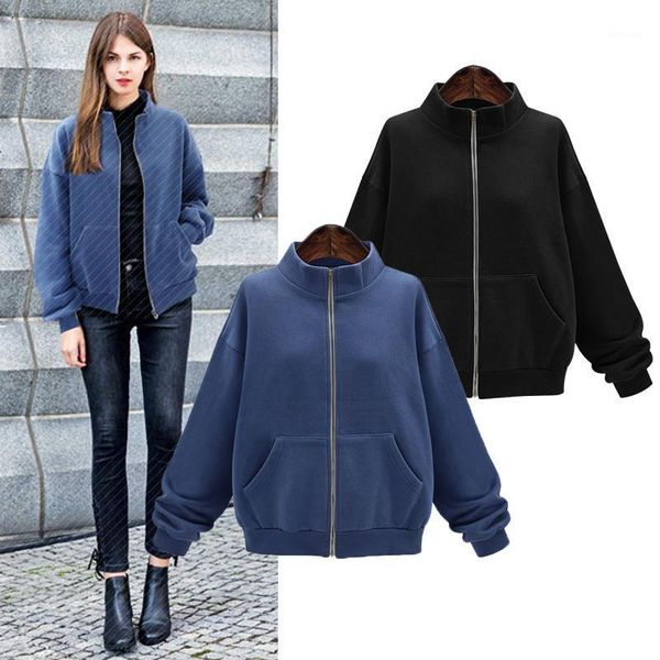 

2020 autumn and winter fashion women coat wild slim turtleneck thick fleece long-sleeved sweatshirts outerwear1, Black;brown