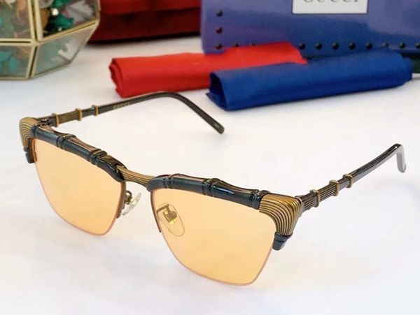 

2021 woman sunglasses fashion designer woman sunglasses metal frame bamboo structure half frame uv400 sunglasses gg0660 a11, White;black