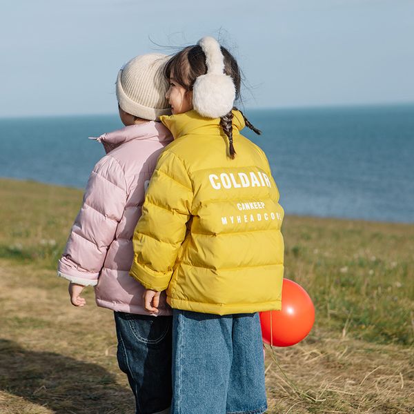 

winter children back letter printing stand collar oversizes down coats boys and girls solid color loose short thick warm jackets lj201202, Blue;gray