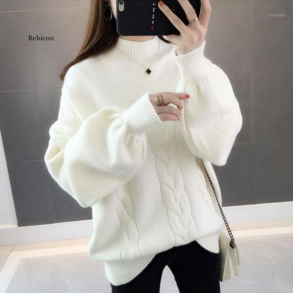

women pullover sweater autumn winter casual turtle neck korean knitwear plus size twisted warm black white cashmere sweaters1, White;black