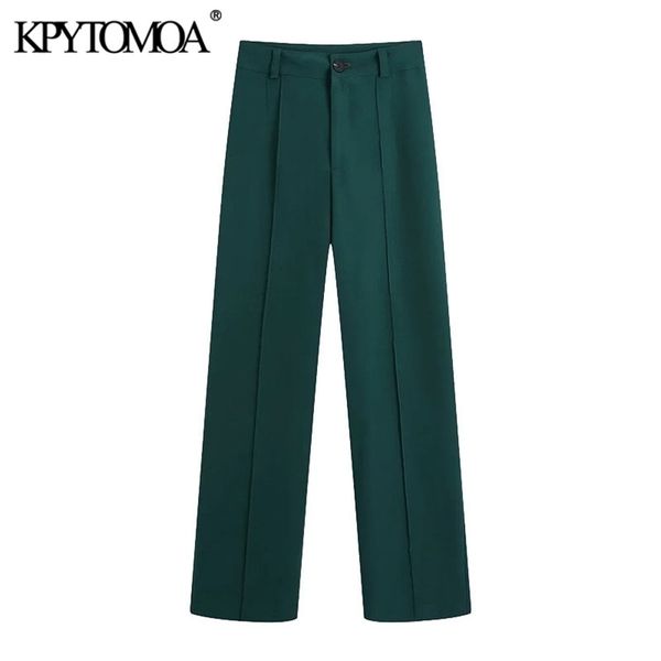 

kpytomoa women fashion office wear side pockets straight pants vintage high waist zipper fly female trousers mujer 211216, Black;white
