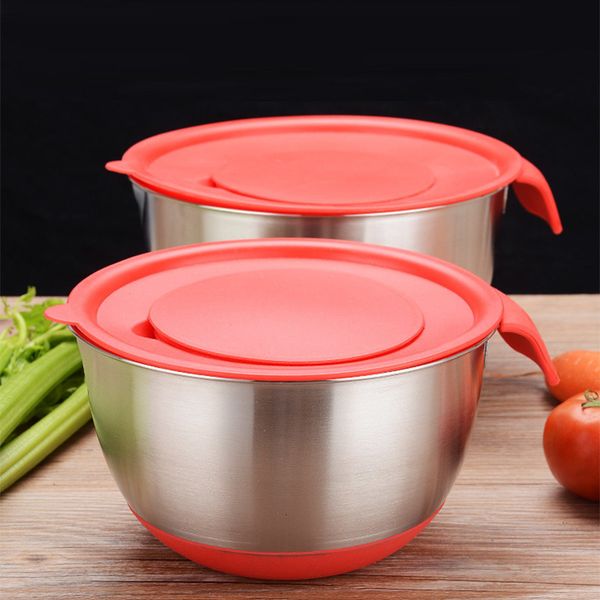 

stainless steel bowls with lid silicone mix scale anti-slip bottom salad egg bowl storage wash vegetable tools wx9-382