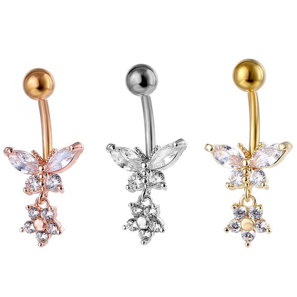 

d1043 zircon butterfly belly navel stud mix colors, Silver