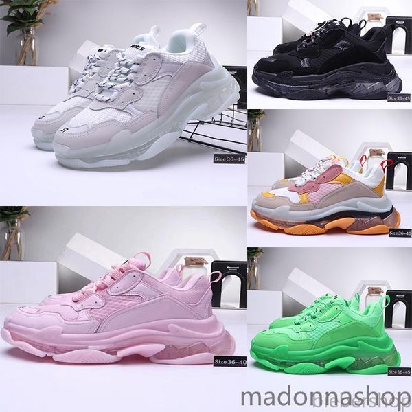 

paris triple s clear sole crystal bottom dad casual shoes 17fw platform vintage men women sneakers comfortable sports trainers chaussures ma, Black