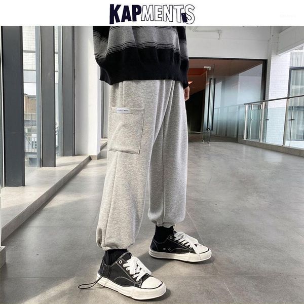 

kapments men joggers sweatpants warm fleece baggy pants 2020 mens japanese streetwear loose trousers man patchwork pocket pants1, Black