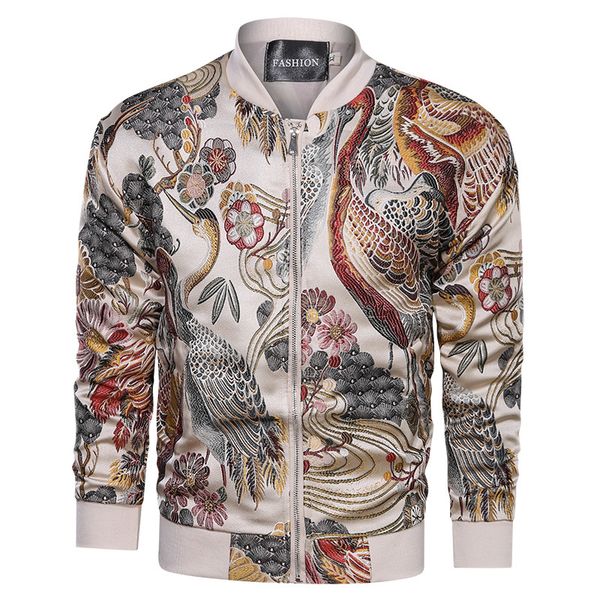 

windbreaker mens jacket casual sweatshirt cyberpunk mens outerwear embroidered animal crane zip cp coats size s-xxl, Black;brown