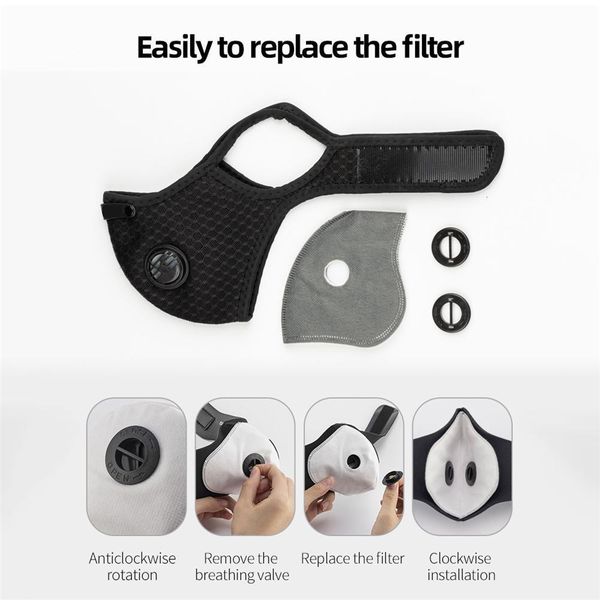 

fashion breathable bicycle mask sports outdoor training mask pm2.5 protective mask dust and pollution prevention running activated carbon fi