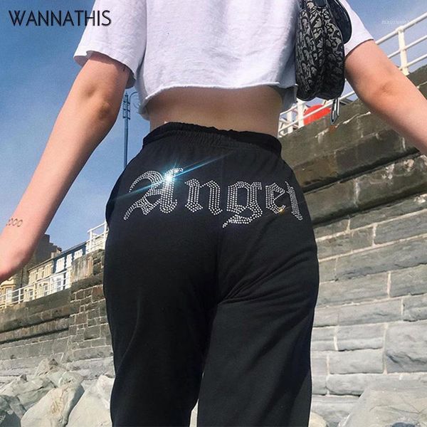 

wannathis sweatpants women white cotton casual pant hip print hight waist cargo pants jogging trousers slim autumn streetwear1, Black;white