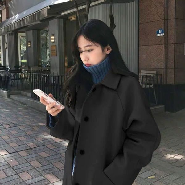 

overcoat female students in autumn winter 2020 new korean loose thin medium and long knee length woolen sweater for, Black
