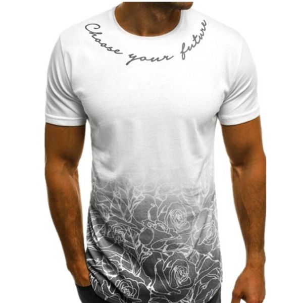 

e-baihui 2021 summer europe and america round neck slim gradual change printing casual slim short sleeve t-shirt h65, White;black