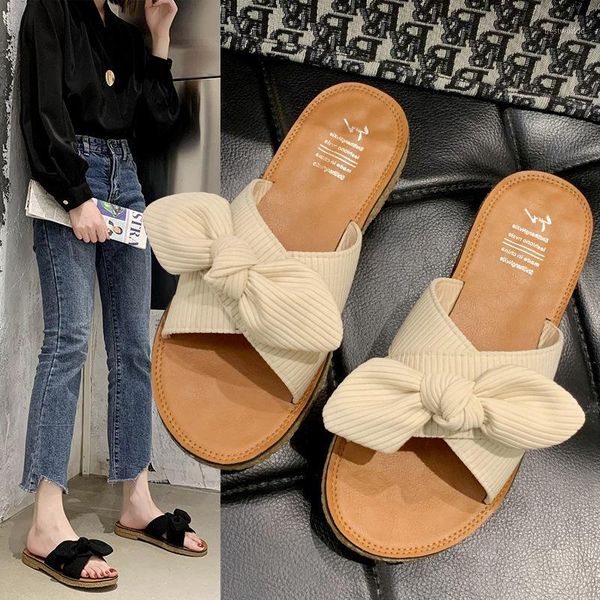 

slippers women's cross flat bottom 2021 summer fashion all-match soft comfortable slides for women female cute bow drag shoes1, Black
