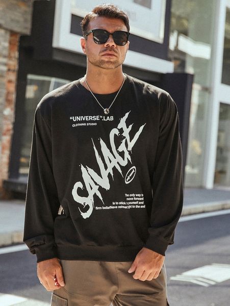 

extended sizes men slogan graphic sweatshirt v8wp#, Black