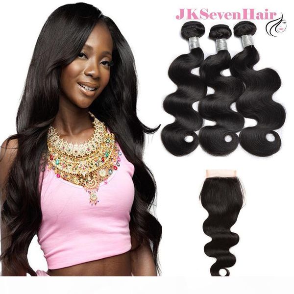 

brazilian virgin hair bundles 3 pcs 4x4inch lace closure 12a grade body wave malaysian hair weft with middle three part closure, Black