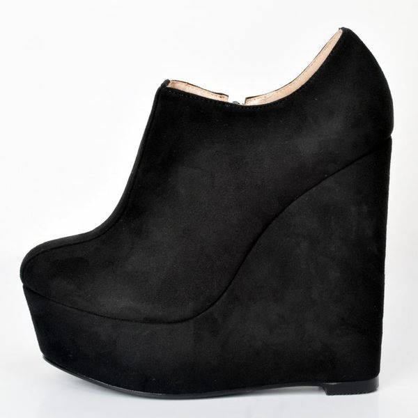 

womens suede leather black ankle boots high platform round toe wedges super high heel roman shoes plus us size 4-12