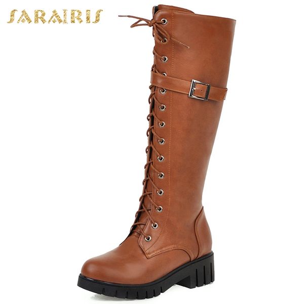 

lapolaka new arrivals big size 43 zip up knee high boots woman shoes platform cross-tied shoes ladies boots, Black