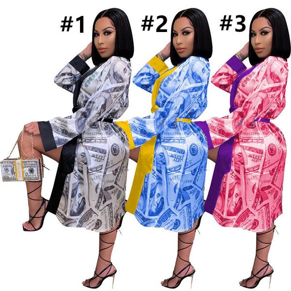 

plus size women designer clothes dollar printed fashion long sleeves pajama home wear nightdress ladies home dress sleepshirts cz102802, White