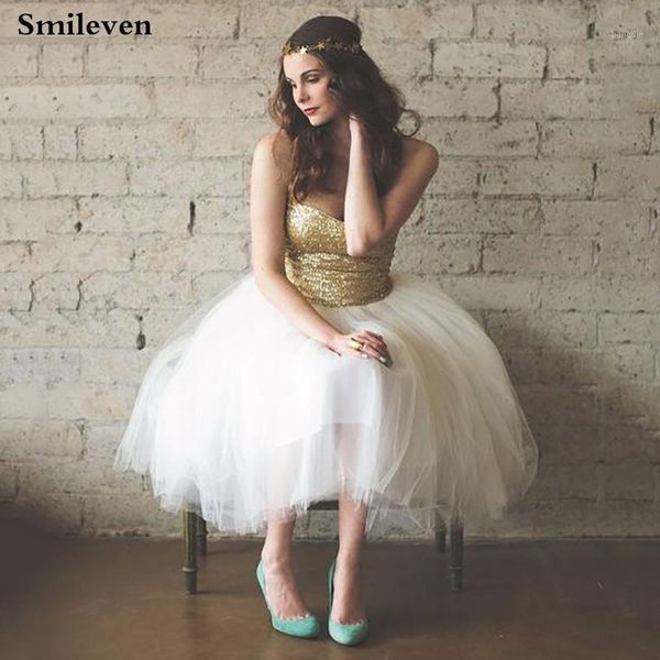 

smileven short prom dresses glitter vestido de festa sleeveless knee length tulle formal evening party gowns1, White;black