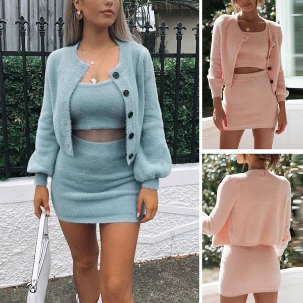 

women's autumn slim slim waist strap cardigan jacket mini skirt three-piece suit, Gray