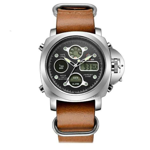 

explosion blu-ray glass three-eye belt men's watch, Slivery;brown