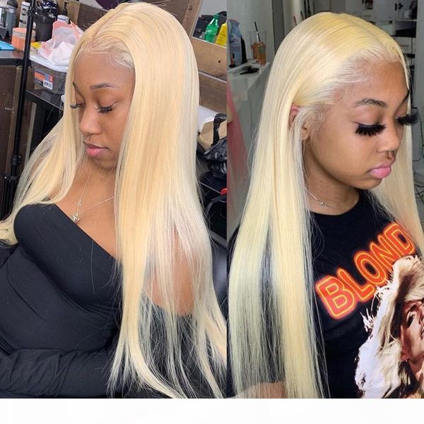 

blonde human hair full lace wig 613 long straight peruvian remy glueless transparent hd lacefront wigs blonde preplucked with baby hair, Black;brown