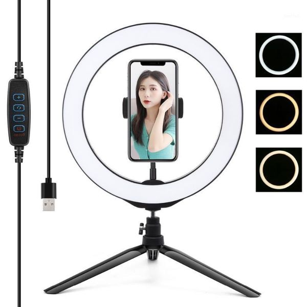 

flash heads 10.2 inch usb 3 modes dimmable led selfie ring light & deskstand tripod for po studio youtube vlogging video shooting1