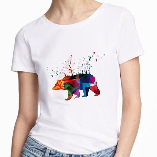 

harajuku tshirt женщины 2020 летний новый белый повседневная футболка женщина эстетика медведь печатные футболки femme одежда топы tee женск, White