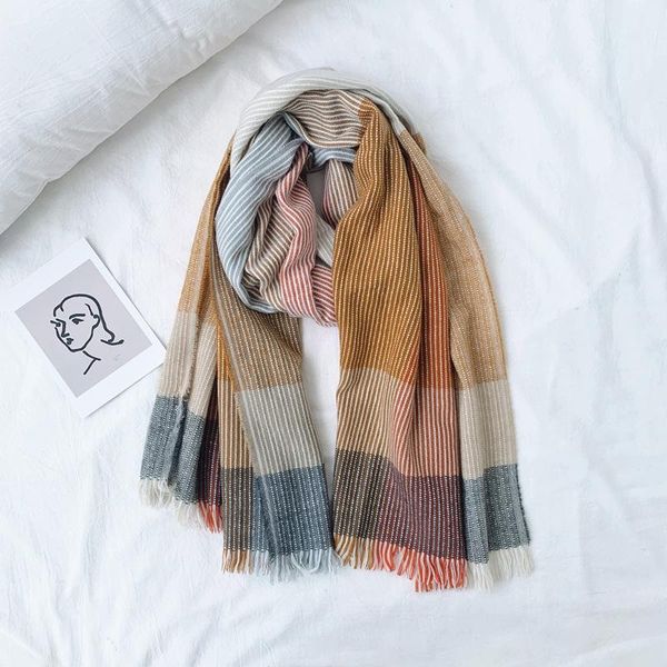 

2020 new fall winter fashion warm grid iridescence tippet neckerchief skin-friendly shawl plaid windproof soft women neck scarf, Blue;gray