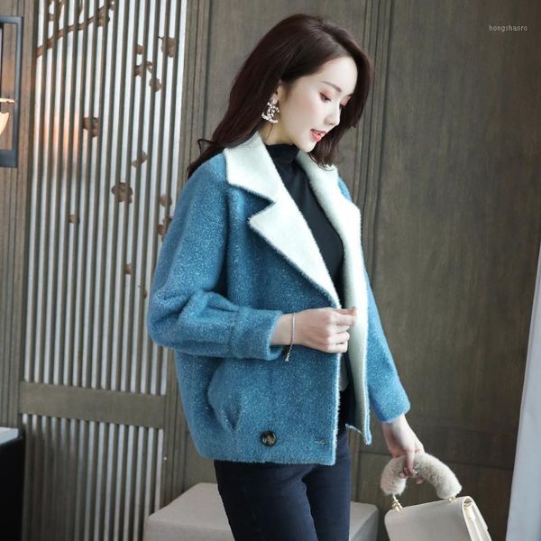 

women 2021 winter fashion imitation mink velvet jackets female double-breasted short coat ladies loose cardigans outwears w5431, White