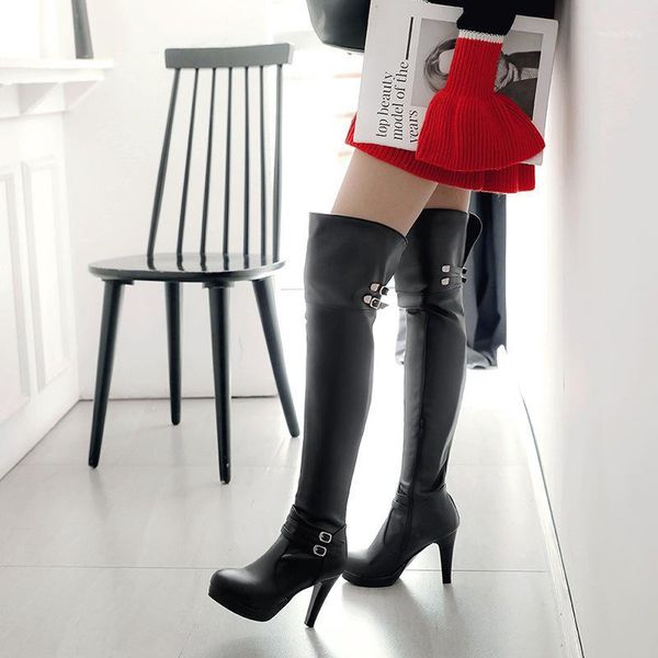 

women american style long boots womens winter thin heel high heels boot platform over the knee boots plus size 42 43 46 481, Black