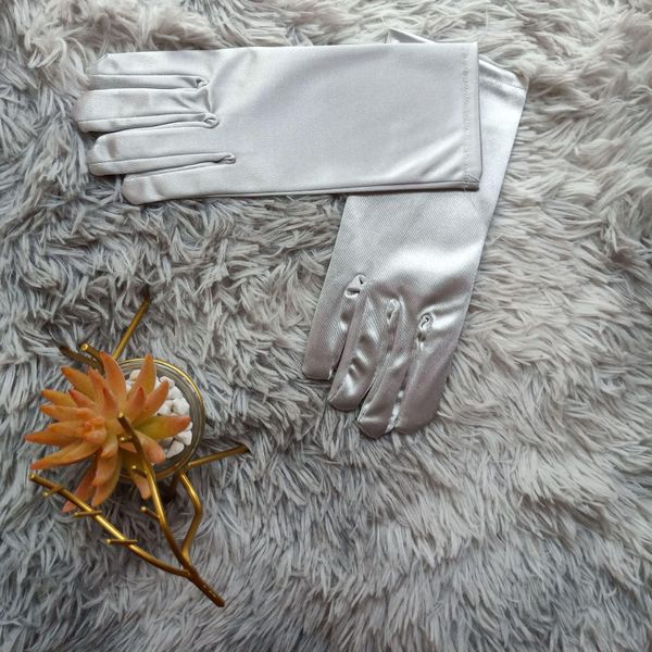 

lilac lolita short satin evening dress etiquette gloves blue silver green stretchy dance performance prom ball wedding gloves h jllymh, White