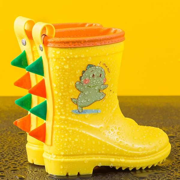 

kids rain boots toddler waterproof cute dragon dinosaur booties water shoes for girl boys toddler raincoat y201028, Black;grey