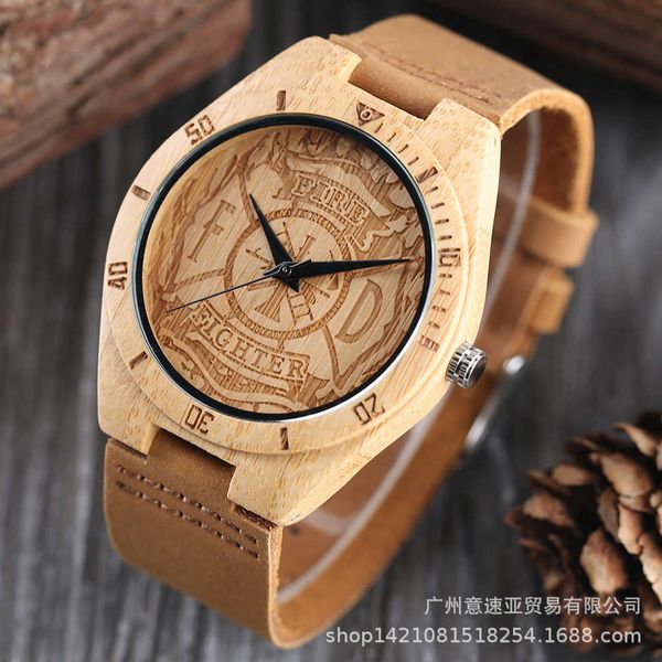 

fire carving watch bamboo creative wood brigade design casual simple men's watch 8jh7e0wy, Slivery;brown
