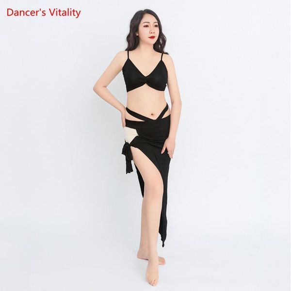

belly dance suit female elegant sling practice clothes woman competitionn shirt profession performance long skirt set1, Black;red
