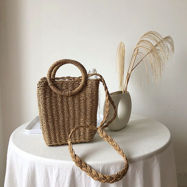 

hbp non-brand new summer 2021 woven bag women's simple ring handbag one shoulder messenger bag beach straw bag sport.0018