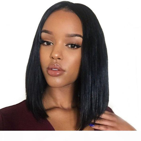 

straight lace front wigs with baby hair malaysian short human lace wig glueless full lace bob wig, Black;brown