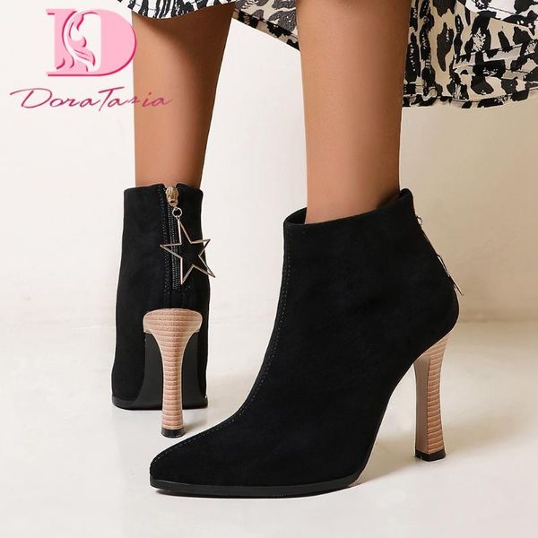 

boots doratasia plus size 33-50 female ankle pointed toe zip high heels with metal decoration women woman shoes, Black