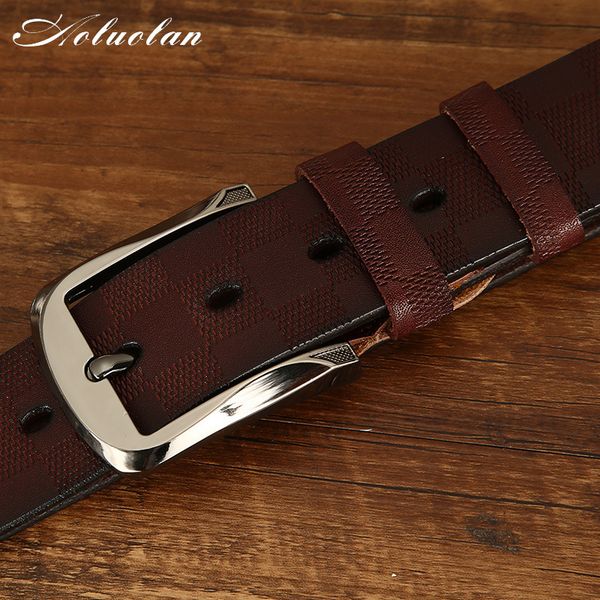 

2021 new leather for men fashion plaid design cowhide embossed trendy business belt x9pg, Black;brown