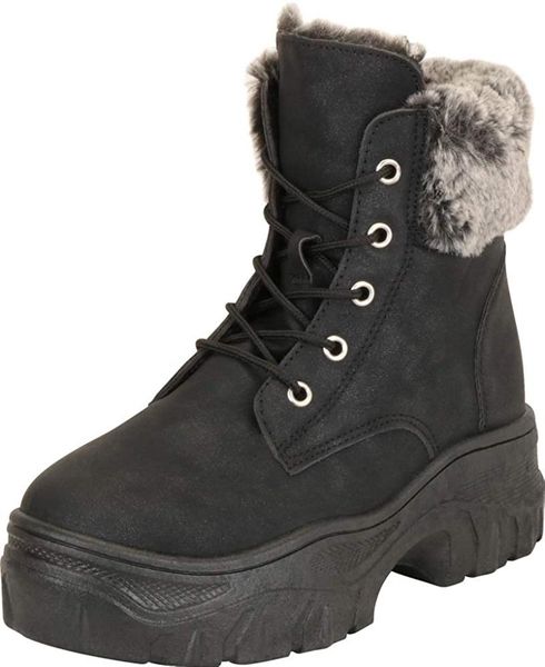 

new womens boots ankle 2020 fashion boots warm ankle short plush non-slip wearproof winter lace up black snow women