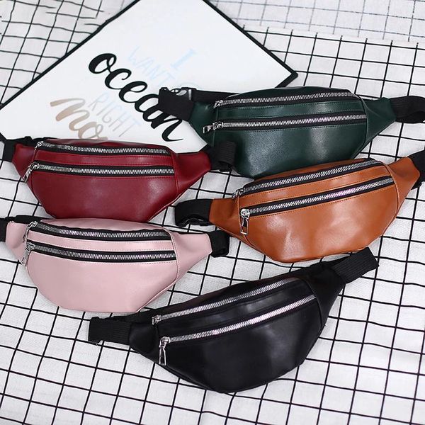 

waist bags women chest bag packs for female pu leather fanny 2021 fashion banana ladies belt bum wallets1
