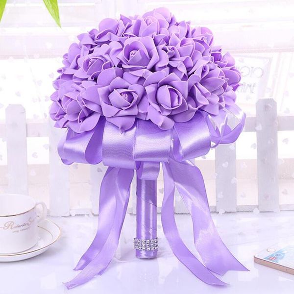 

100% handmade purple pe rose artificial flowers bridal bride hand holding flower bouquet wedding bouquets