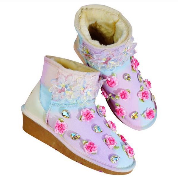 

2020 macaroons hand-painted japanese sweet wedge with low tube shoes female cotton boots snow 44du, Black