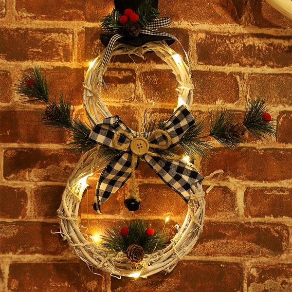 

christmas wreath hanging decor front door garland snowman pendant with led lights home party holiday p7ding