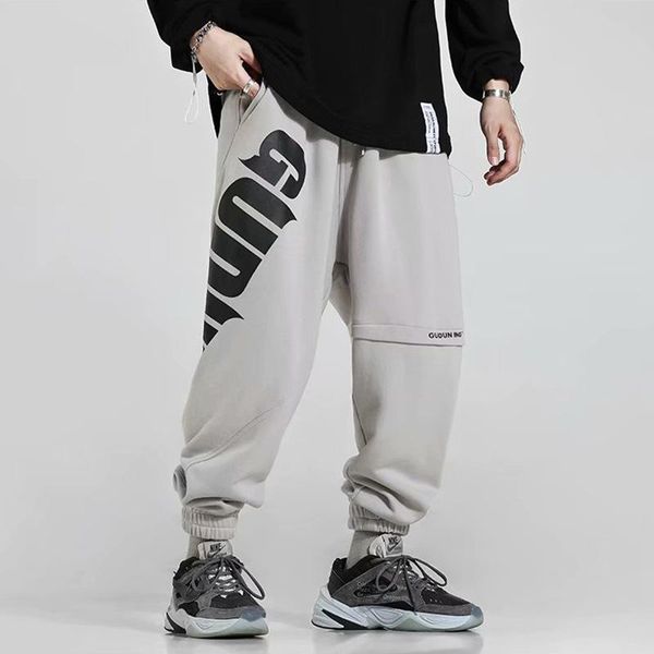 

men's pants harem sweatpants streetwear basketball loose soft tether trousers print sport casual hip hop dance men couple wear letter, Black