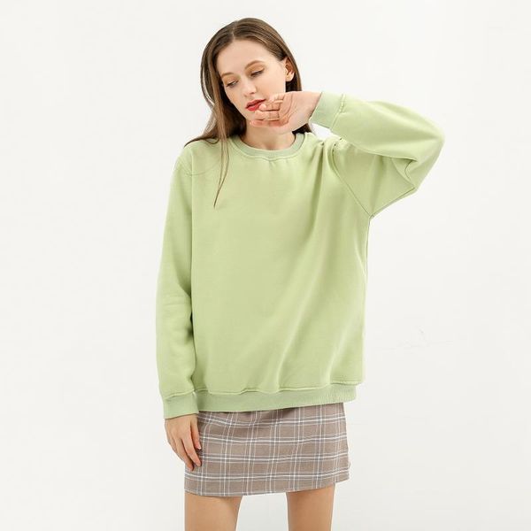 

women hoodies solid color ladies o-neck korean style sweatshirts cotton long-sleeved hooded pullover plus size loose streetwear1, Black